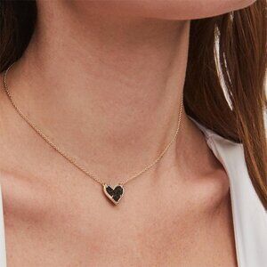 Kendra Scott Ari Heart Gold Tone Short Pendant Necklace in Black Drusy
